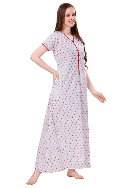 White Summer Cool Night Gown - Red