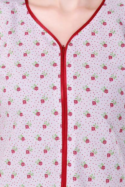 White Summer Cool Night Gown - Red