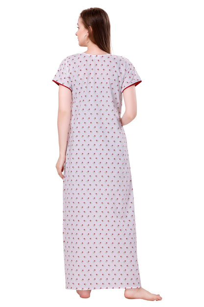White Summer Cool Night Gown - Red