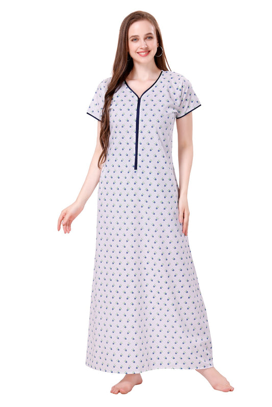 White Summer Cool Night Gown - Blue