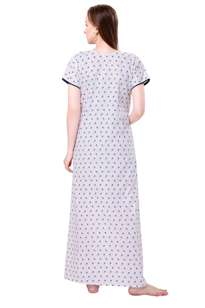 White Summer Cool Night Gown - Blue