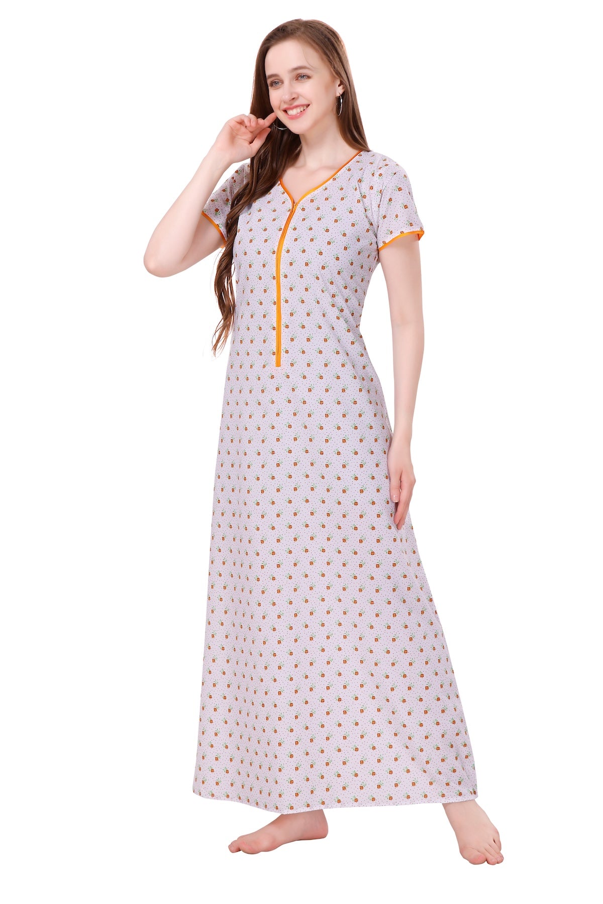 White Summer Cool Night Gown - Yellow