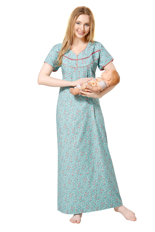 Pleated Feeding Night Gown - Blue
