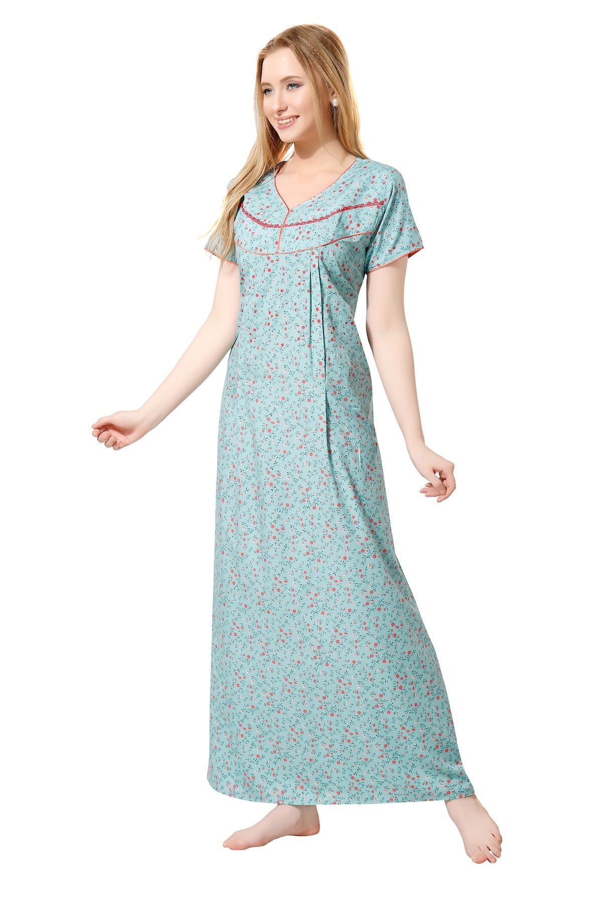 Pleated Feeding Night Gown - Blue