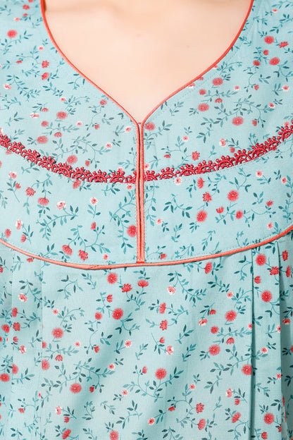 Pleated Feeding Night Gown - Blue