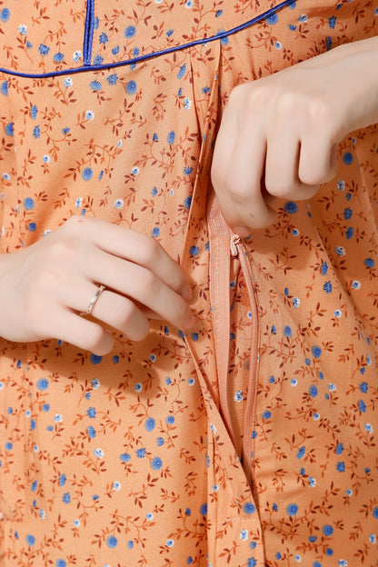 Pleated Feeding Night Gown - Orange