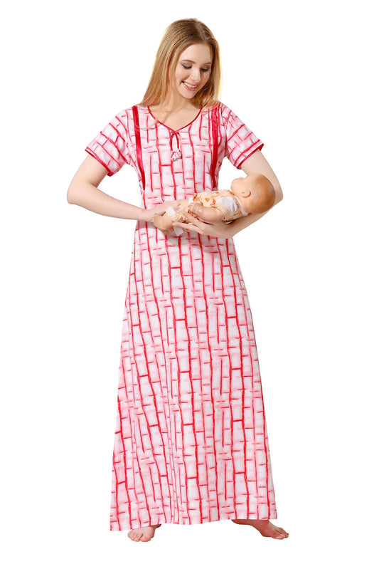 Printed Feeding Nighty - Pink