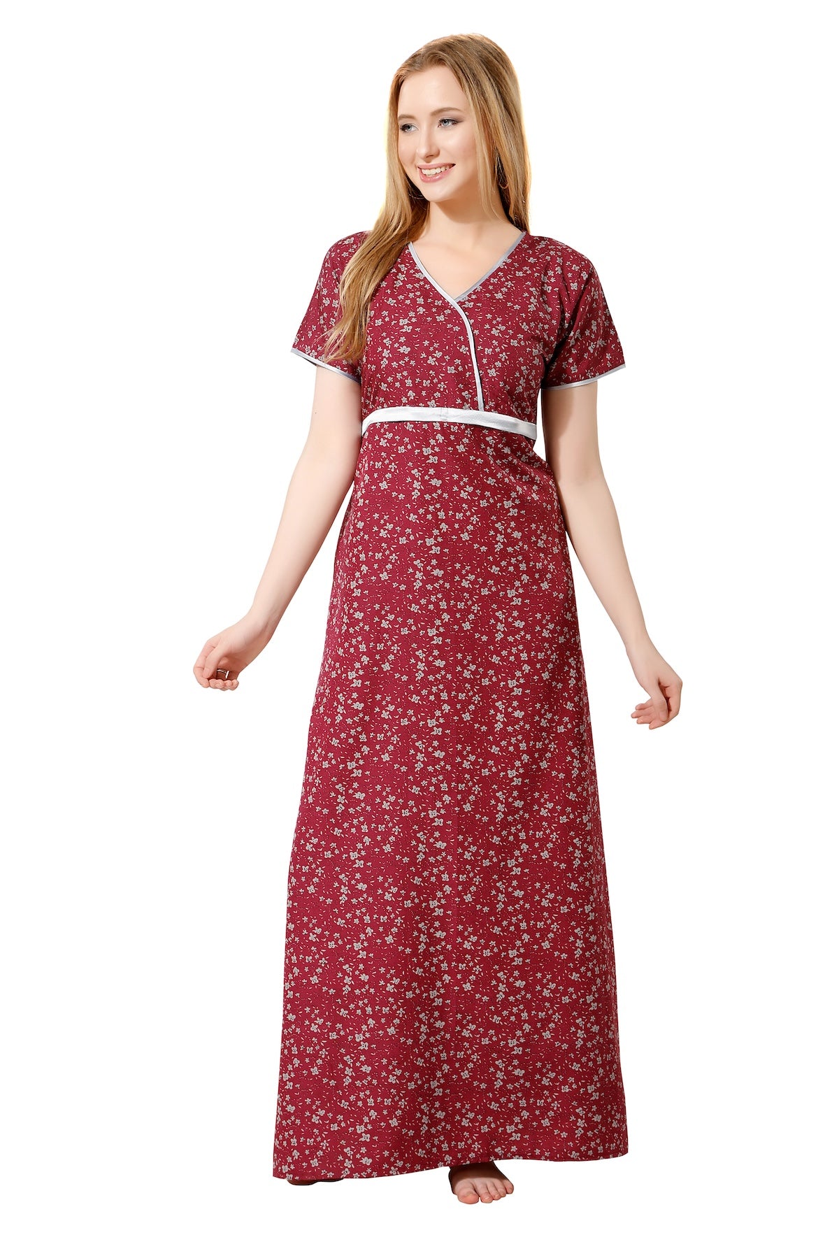 Printed Feeding Nighty - Maroon