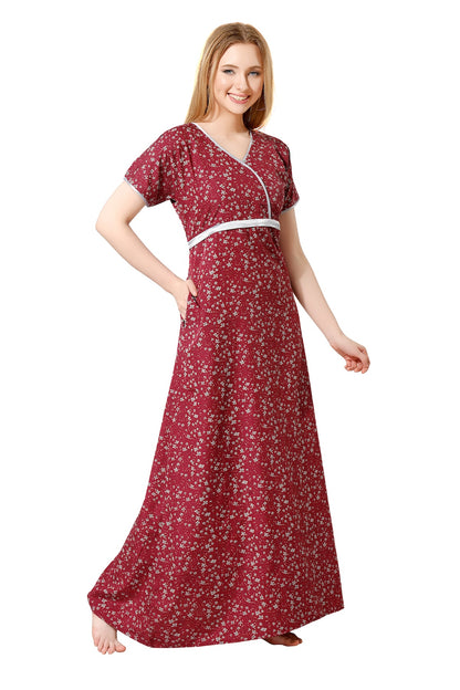 Printed Feeding Nighty - Maroon