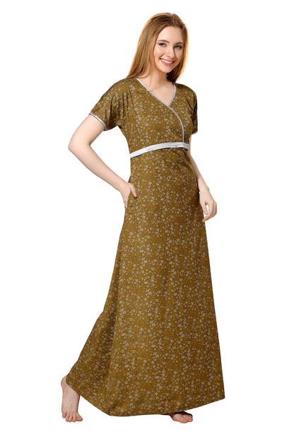 Printed Feeding Nighty - Brown