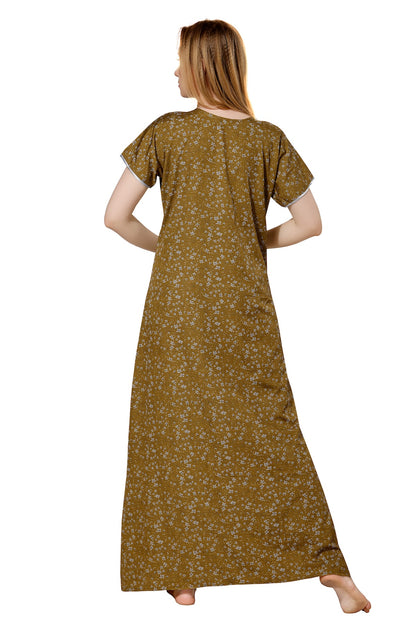 Printed Feeding Nighty - Brown