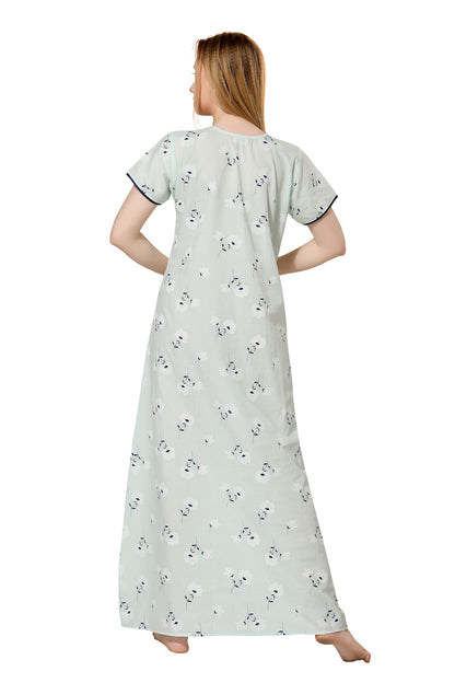 Front Zipper Printed Nighty - Green