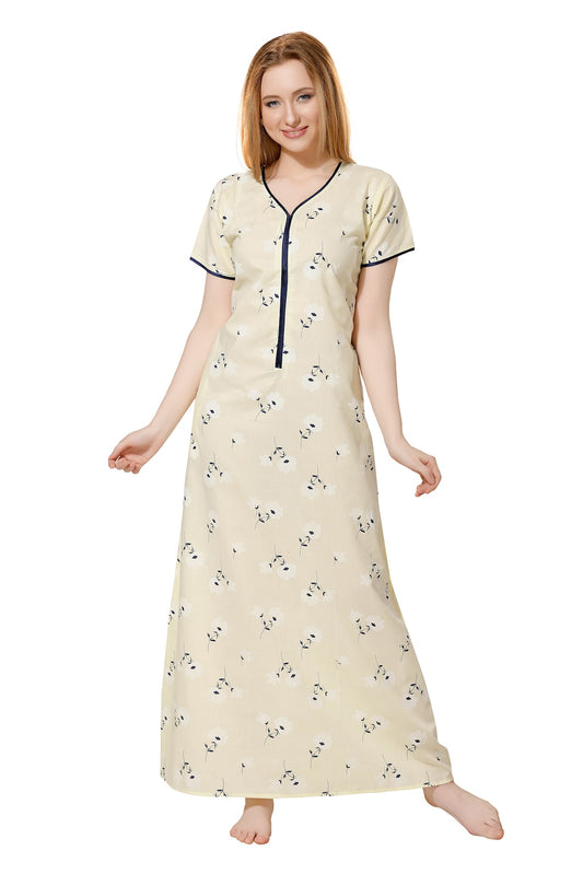 Front Zipper Printed Nighty - Lime