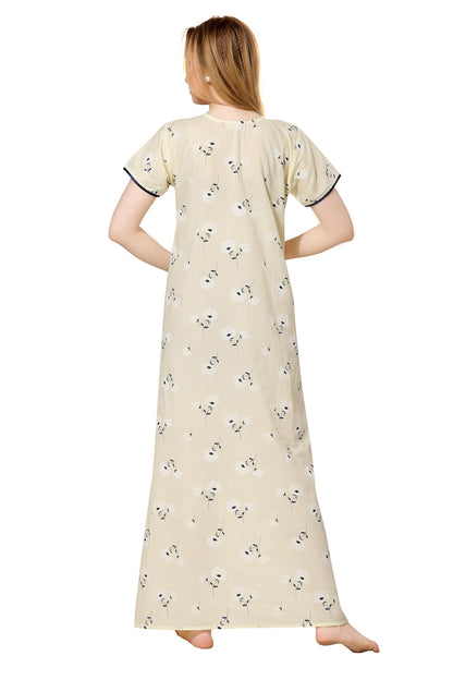 Front Zipper Printed Nighty - Lime