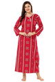 Printed Full Sleeves Nighty - Red