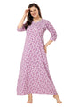 Floral Full Sleeves Night Gown - Purple