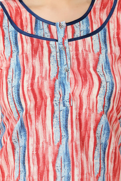 Floral Full Sleeves Night Gown - Red