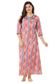 Floral Full Sleeves Night Gown - Red