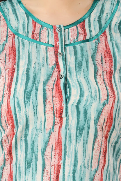 Floral Full Sleeves Night Gown - Green