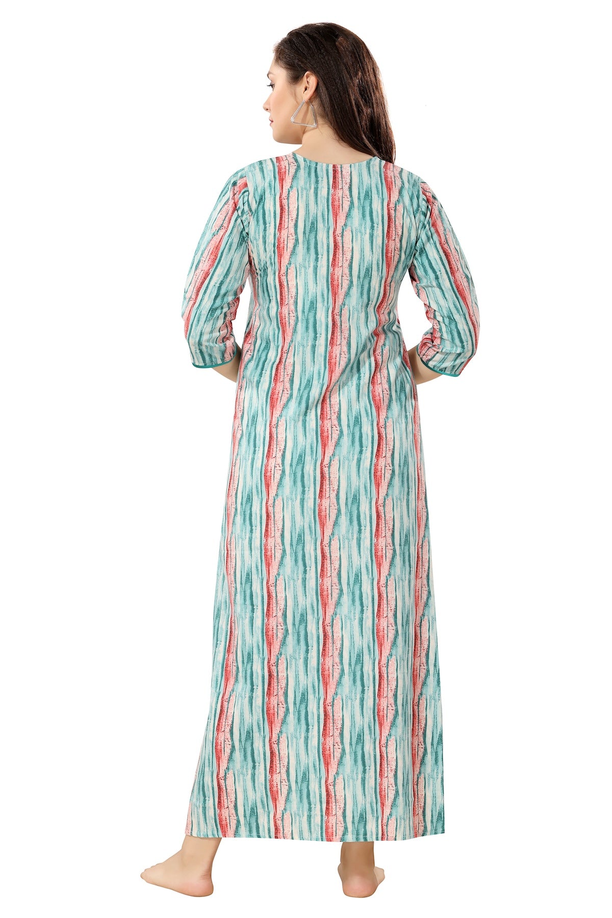 Floral Full Sleeves Night Gown - Green