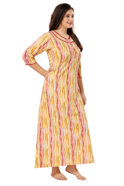 Floral Full Sleeves Night Gown - Yellow