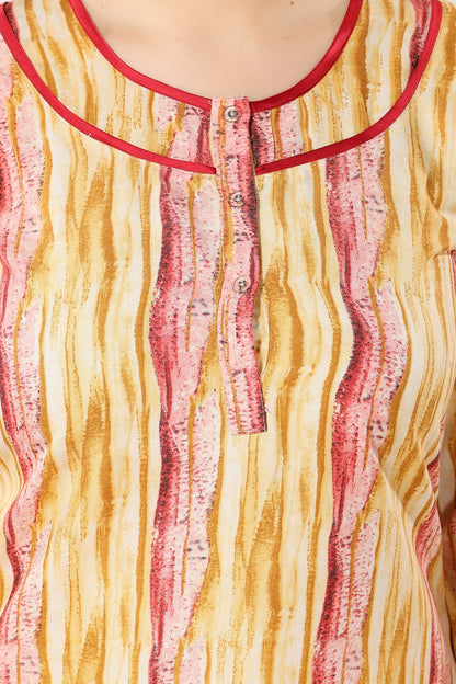 Floral Full Sleeves Night Gown - Yellow