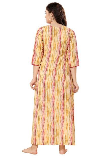 Floral Full Sleeves Night Gown - Yellow