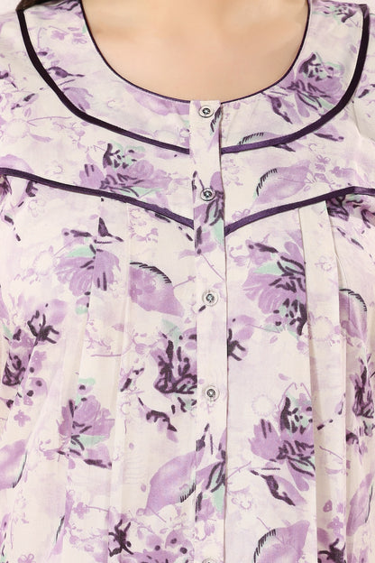 Floral Plus Size Nighty - Purple