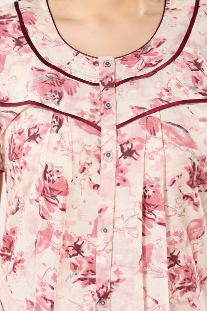 Floral Plus Size Nighty - Red