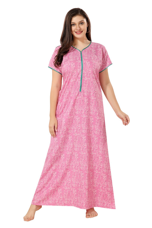 Front Zipper Plus Size Nighty - Pink