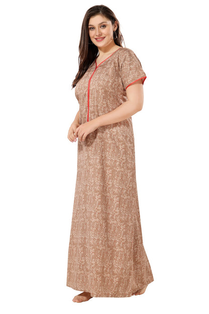 Front Zipper Plus Size Nighty - Brown