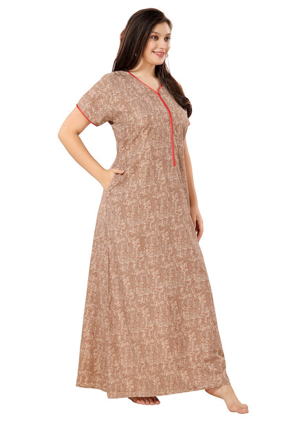 Front Zipper Plus Size Nighty - Brown