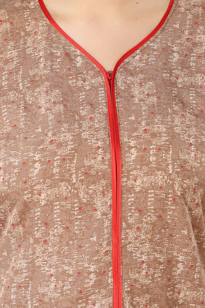 Front Zipper Plus Size Nighty - Brown