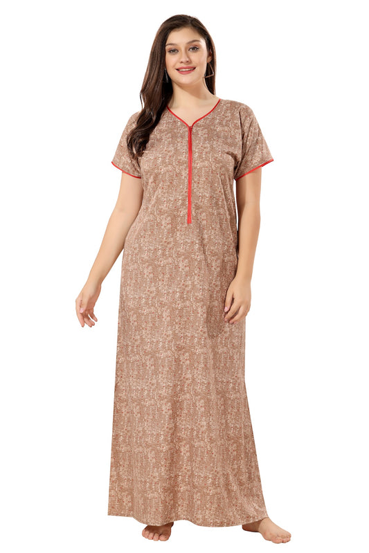 Front Zipper Plus Size Nighty - Brown