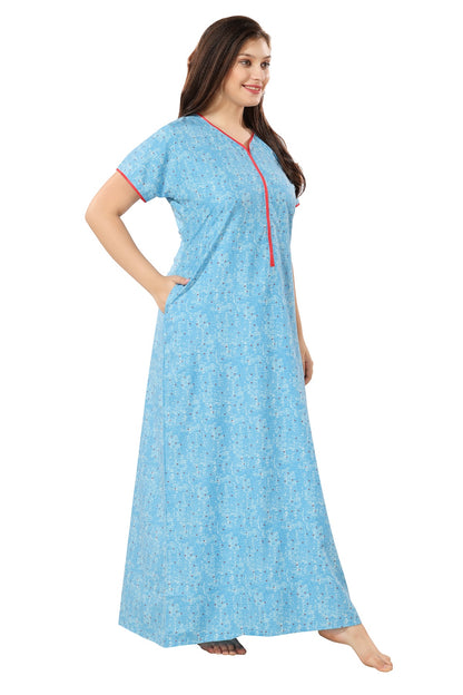 Front Zipper Plus Size Nighty - Blue