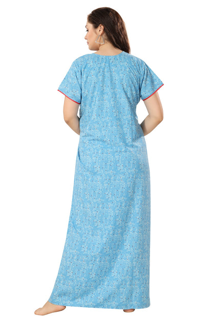 Front Zipper Plus Size Nighty - Blue