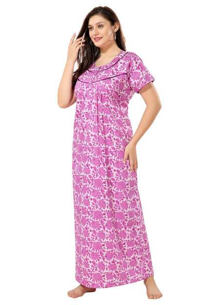 Front Open Plus Size Nighty - Purple