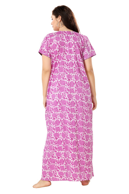 Front Open Plus Size Nighty - Purple