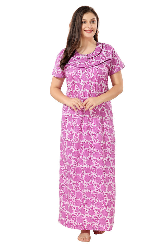 Front Open Plus Size Nighty - Purple