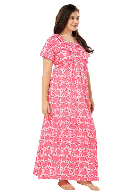 Front Open Plus Size Nighty - Pink