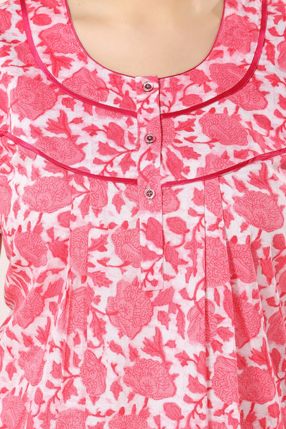 Front Open Plus Size Nighty - Pink