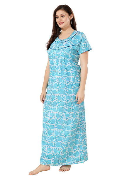 Front Open Plus Size Nighty - Blue
