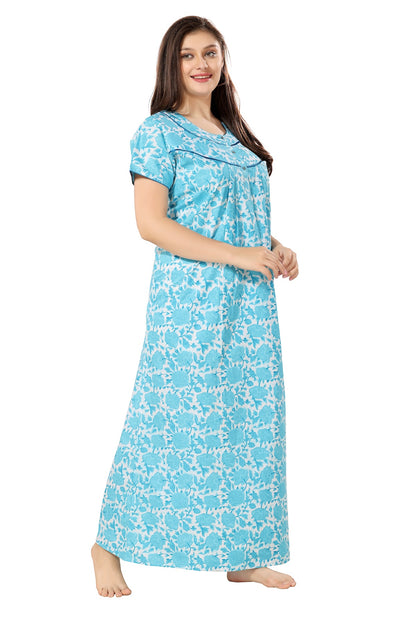 Front Open Plus Size Nighty - Blue