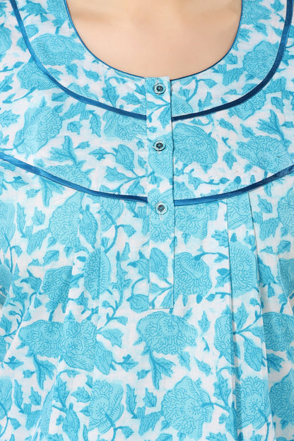 Front Open Plus Size Nighty - Blue