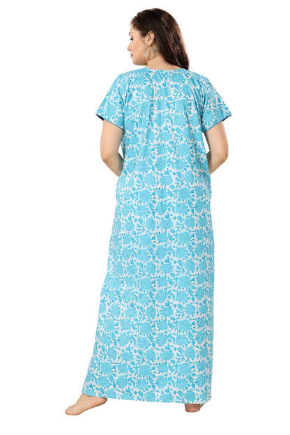 Front Open Plus Size Nighty - Blue