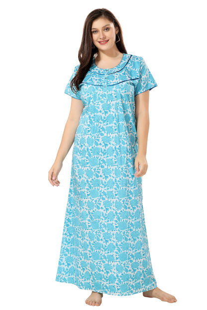 Front Open Plus Size Nighty - Blue
