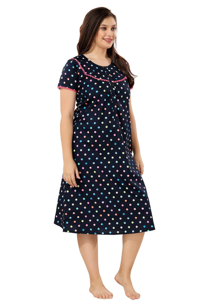 Polka Dots Maternity Nighty - Blue