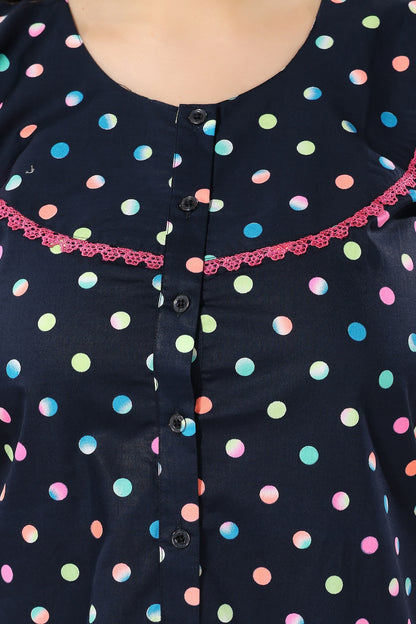 Polka Dots Maternity Nighty - Blue