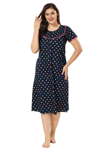 Polka Dots Maternity Nighty - Blue
