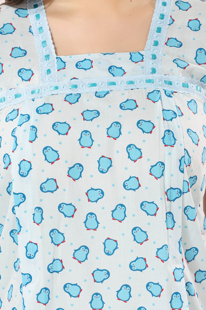 Cute Penguin Feeding Nightdress - Blue